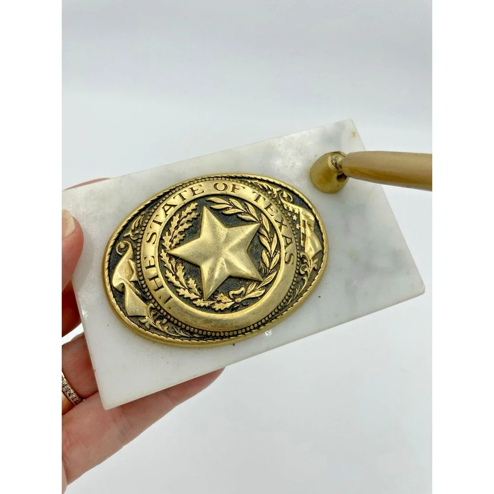 The State of Texas Seal Brass & Marble Pen Holder 2.5
